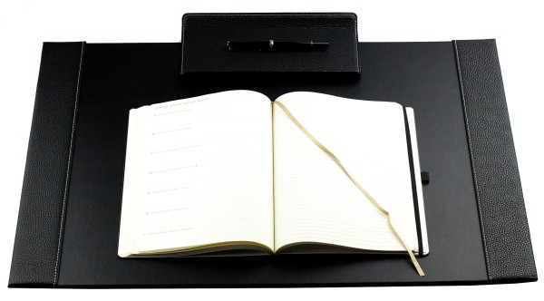 Schreibunterlage mit 2 Seitenleisten PREMIUM LEDER SOFT GRAIN schwarz (genarbt)