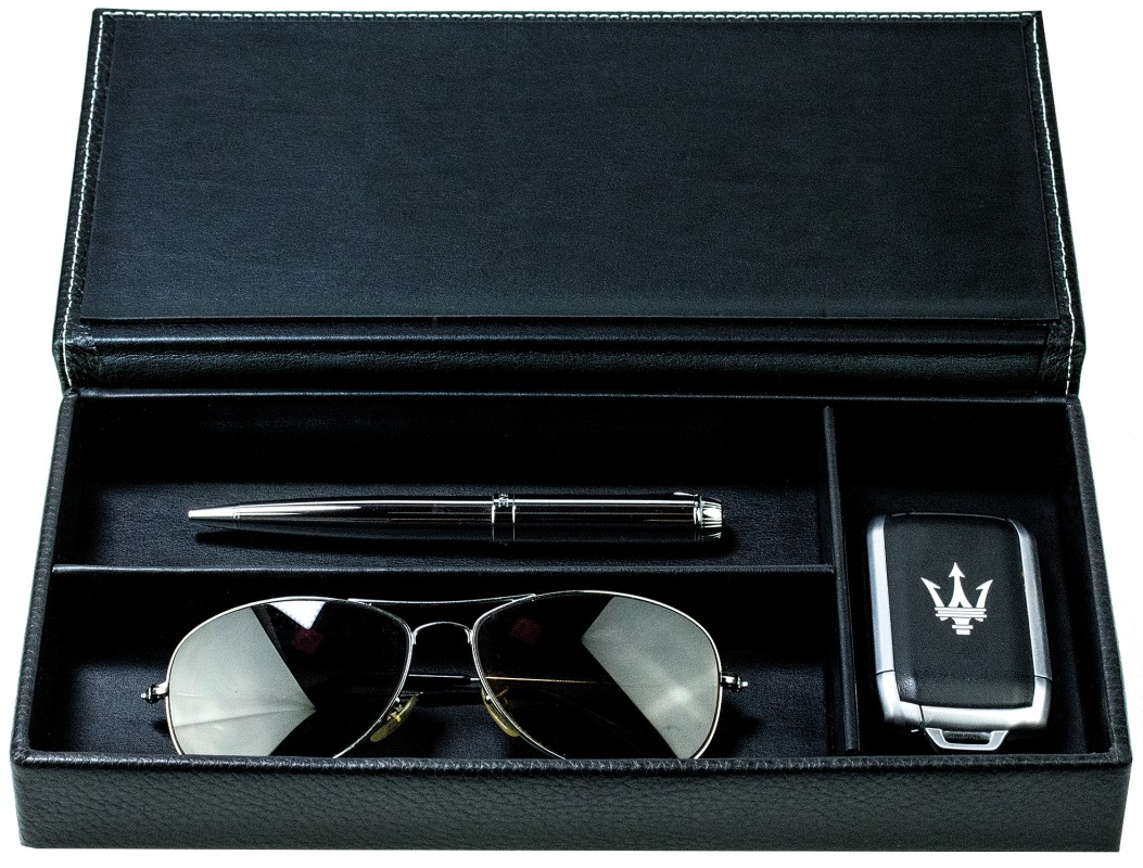 Ablagekasten mit Deckel PREMIUM LEDER SOFT GRAIN schwarz (genarbt)