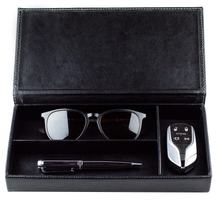 Ablagekasten mit Deckel PREMIUM LEDER SOFT GRAIN schwarz (genarbt)