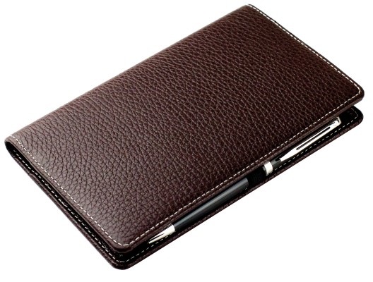 Taschenkalender mit Spiralbindung 2025 + 2026 in PREMIUM LEDER SOFT GRAIN marronebraun (genarbt)