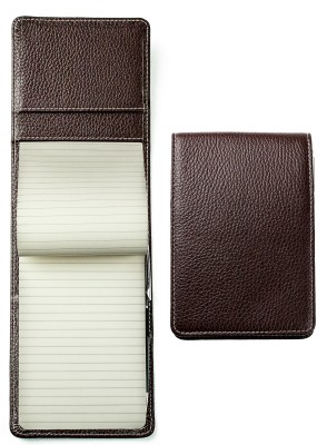 Reporterblock cirka DIN A6 PREMIUM LEDER SOFT GRAIN dunkelbraun (genarbt)