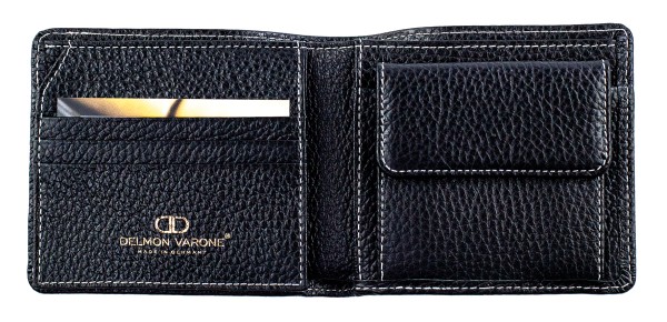 Herrenbörse mit Münz-u. Scheinfach PREMIUM LEDER SOFTGRAIN (genarbt) schwarz - RFID Protected