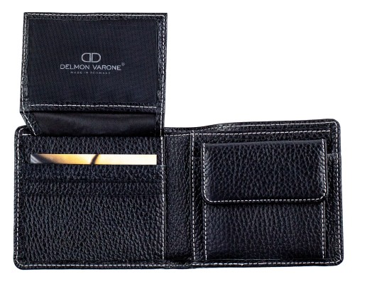 Herrenbörse mit Münz-u. Scheinfach PREMIUM LEDER SOFTGRAIN (genarbt) schwarz - RFID Protected