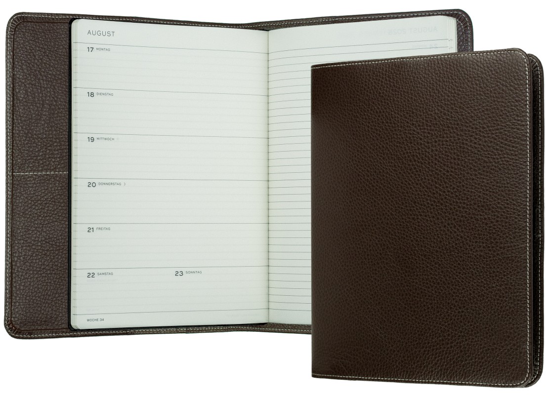 Kalenderbuch DIN B5 für das Jahr 2027 PREMIUM LEDER SOFT GRAIN dunkelbraun (genarbt)