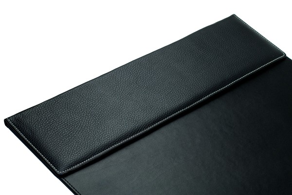 Schreibunterlage 65x45 mit Klappleiste inkl. Block + Kalender 25/26 PREMIUM LEDER SOFT GRAIN schwarz (genarbt)