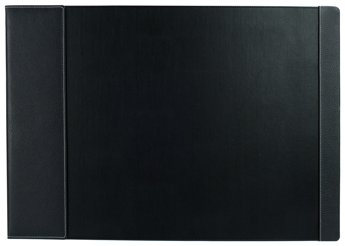 Schreibunterlage 65x45 mit Klappleiste inkl. Block + Kalender 2026/2027 PREMIUM LEDER SOFT GRAIN schwarz (genarbt)