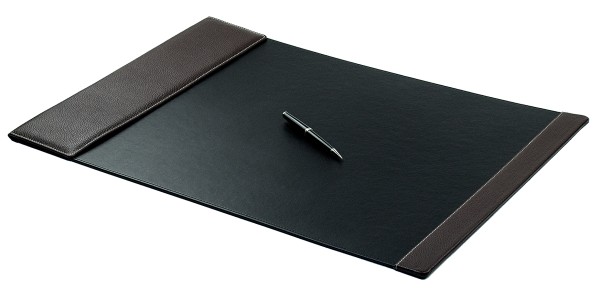 Schreibunterlage 65x45 mit Klappleiste inkl. Block + Kalender 25/26 PREMIUM LEDER SOFT GRAIN dunkelbraun (genarbt)