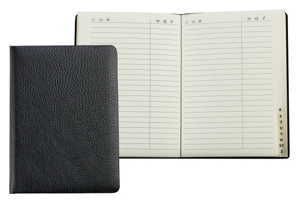 Adressbuch DIN A6 (gebunden) PREMIUM LEDER SOFTGRAIN schwarz (genarbt)
