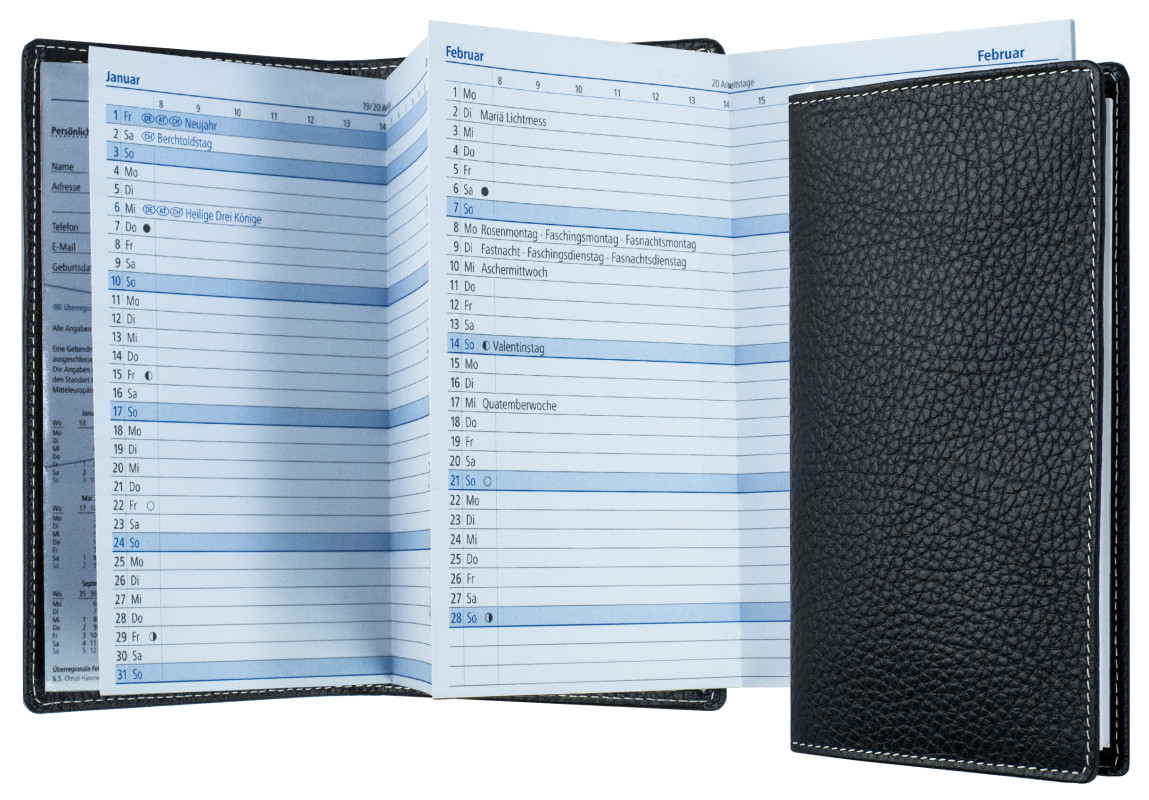 Leporello Faltkalender deutsch 2027 PREMIUM LEDER SOFT GRAIN schwarz (genarbt)
