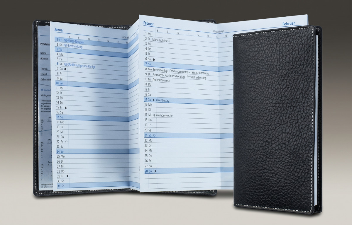 Leporello Faltkalender deutsch 2027 PREMIUM LEDER SOFT GRAIN schwarz (genarbt)