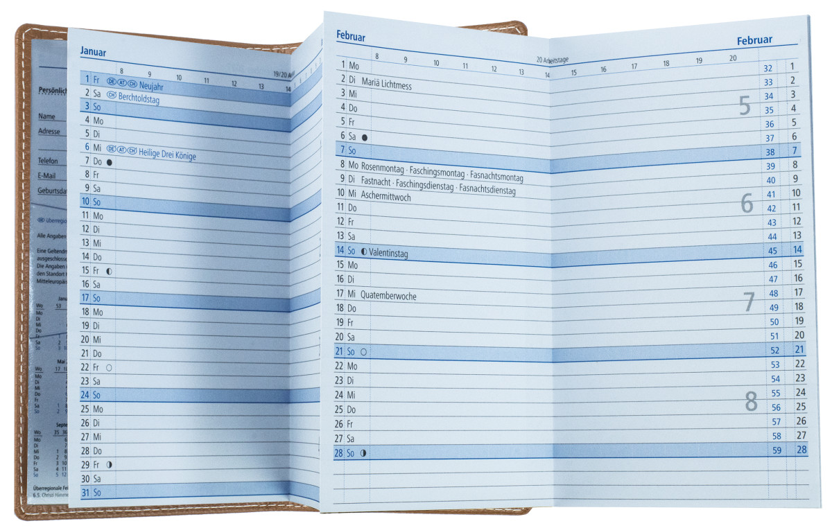 Leporello Faltkalender deutsch 2027 PREMIUM LEDER SOFT GRAIN hellbraun (genarbt)