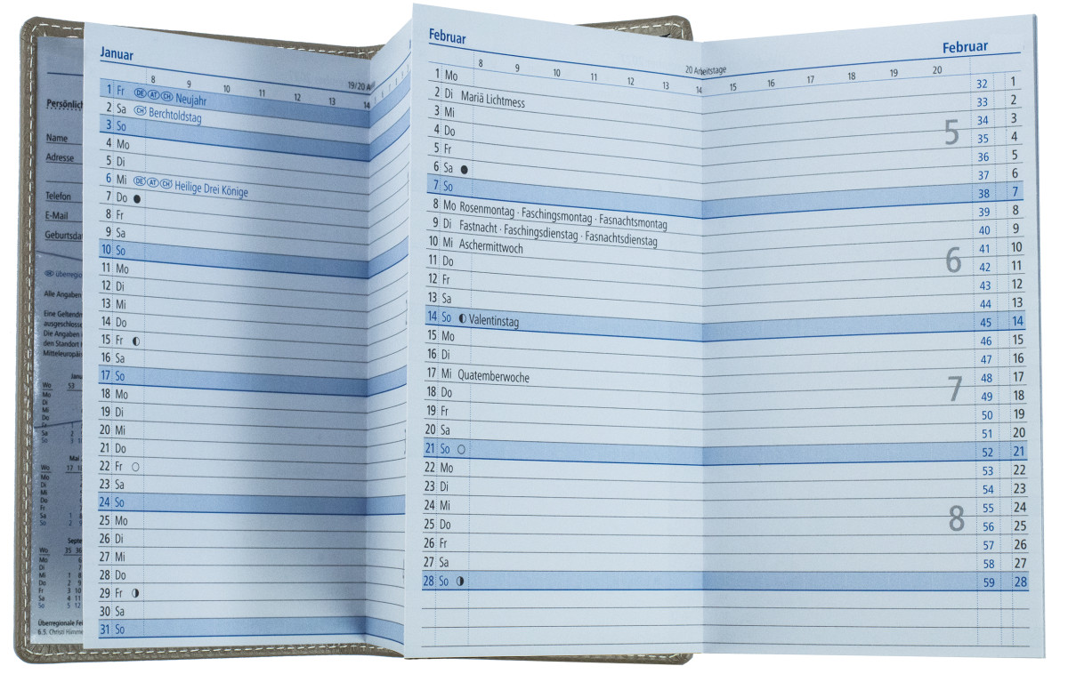 Leporello Faltkalender deutsch 2027 PREMIUM LEDER SOFT GRAIN taupe (genarbt)