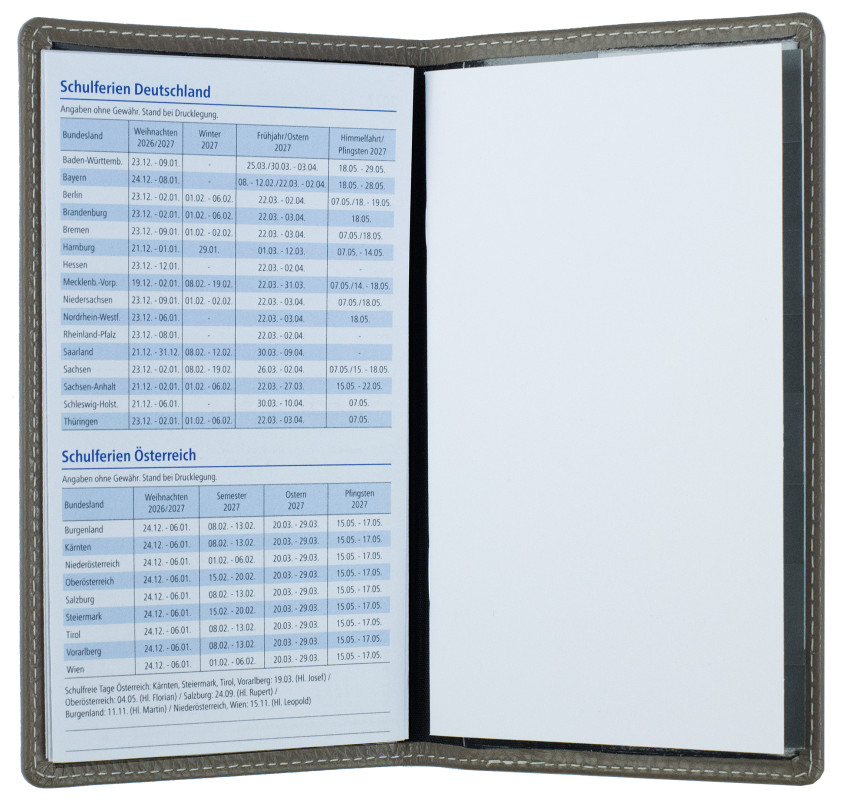 Leporello Faltkalender deutsch 2027 PREMIUM LEDER SOFT GRAIN taupe (genarbt)
