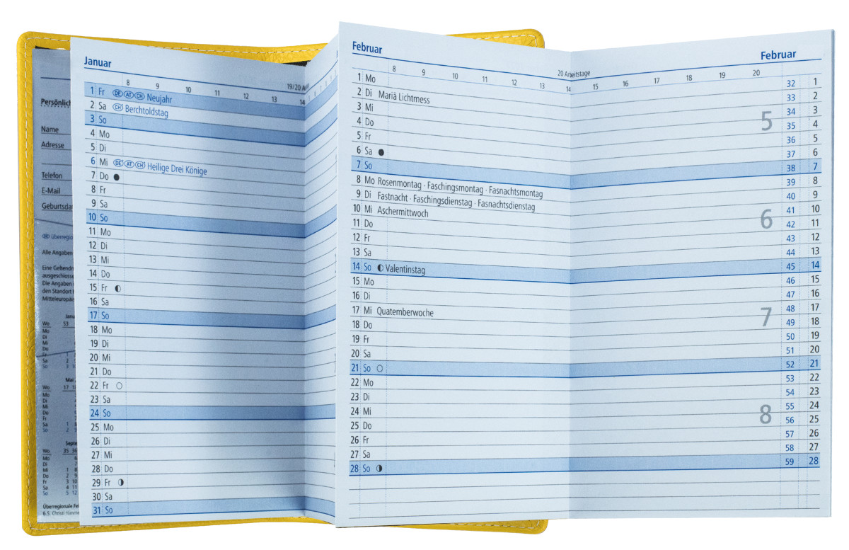 Leporello Faltkalender deutsch 2027 PREMIUM LEDER SOFT GRAIN gelb (genarbt)
