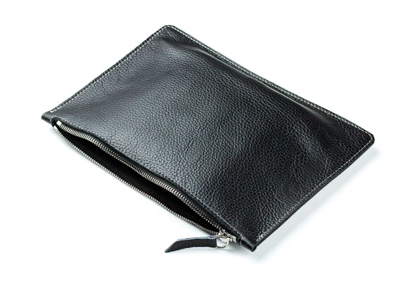 Pouch - Zipper Tasche - Banktasche PREMIUM LEDER SOFT GRAIN schwarz (genarbt)