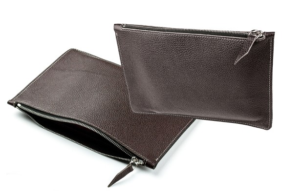 Pouch - Zipper Tasche - Banktasche PREMIUM LEDER SOFT GRAIN dunkelbraun (genarbt)