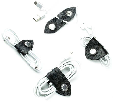 Kabel Organizer Set - Kabelbinder 4-teilig PREMIUM LEDER Soft Grain schwarz