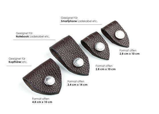 Kabel Organizer Set - Kabelbinder 4-teilig PREMIUM LEDER Soft Grain dunkelbraun