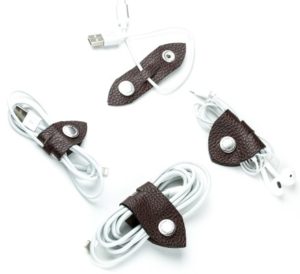Kabel Organizer Set - Kabelbinder 4-teilig PREMIUM LEDER Soft Grain dunkelbraun