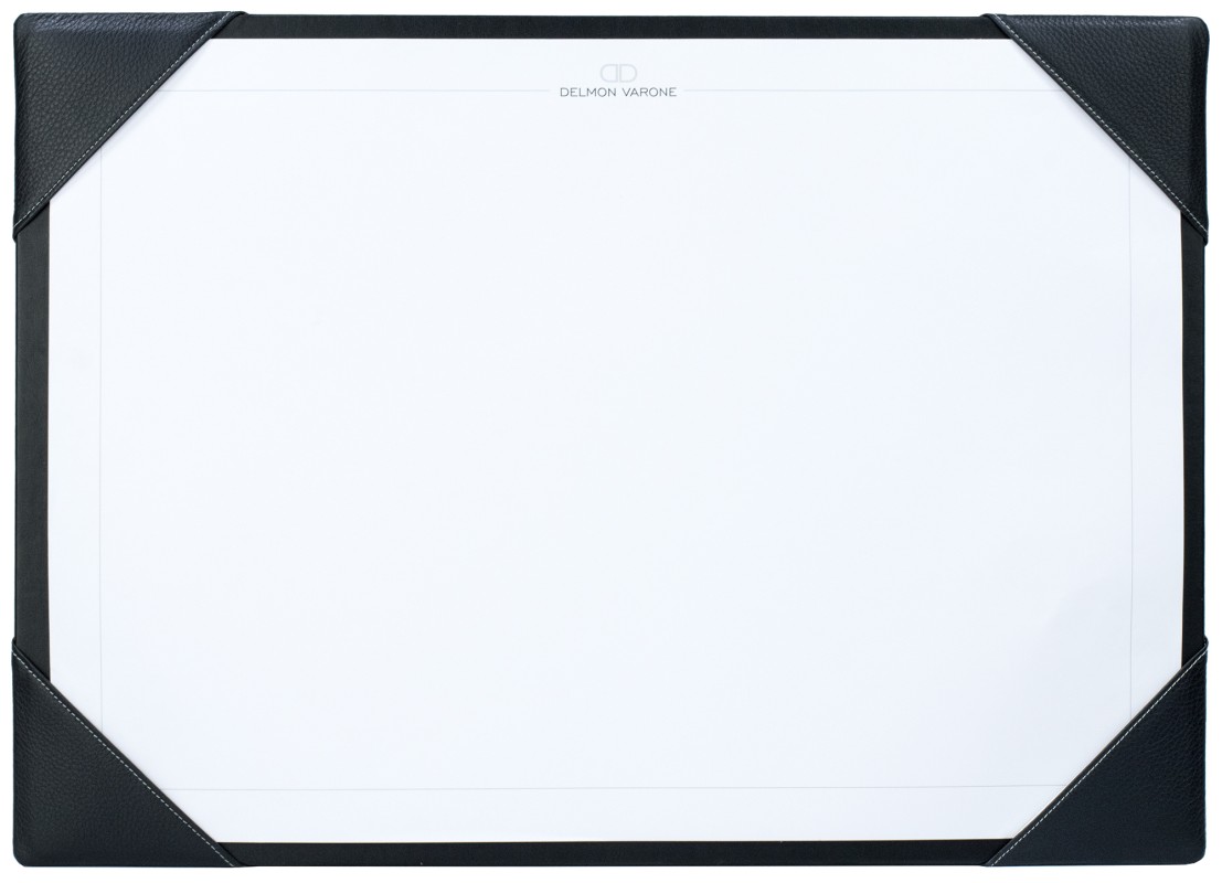 Schreibunterlage mit 4 Ecken + Papierblock PREMIUM LEDER SOFTGRAIN schwarz (genarbt)