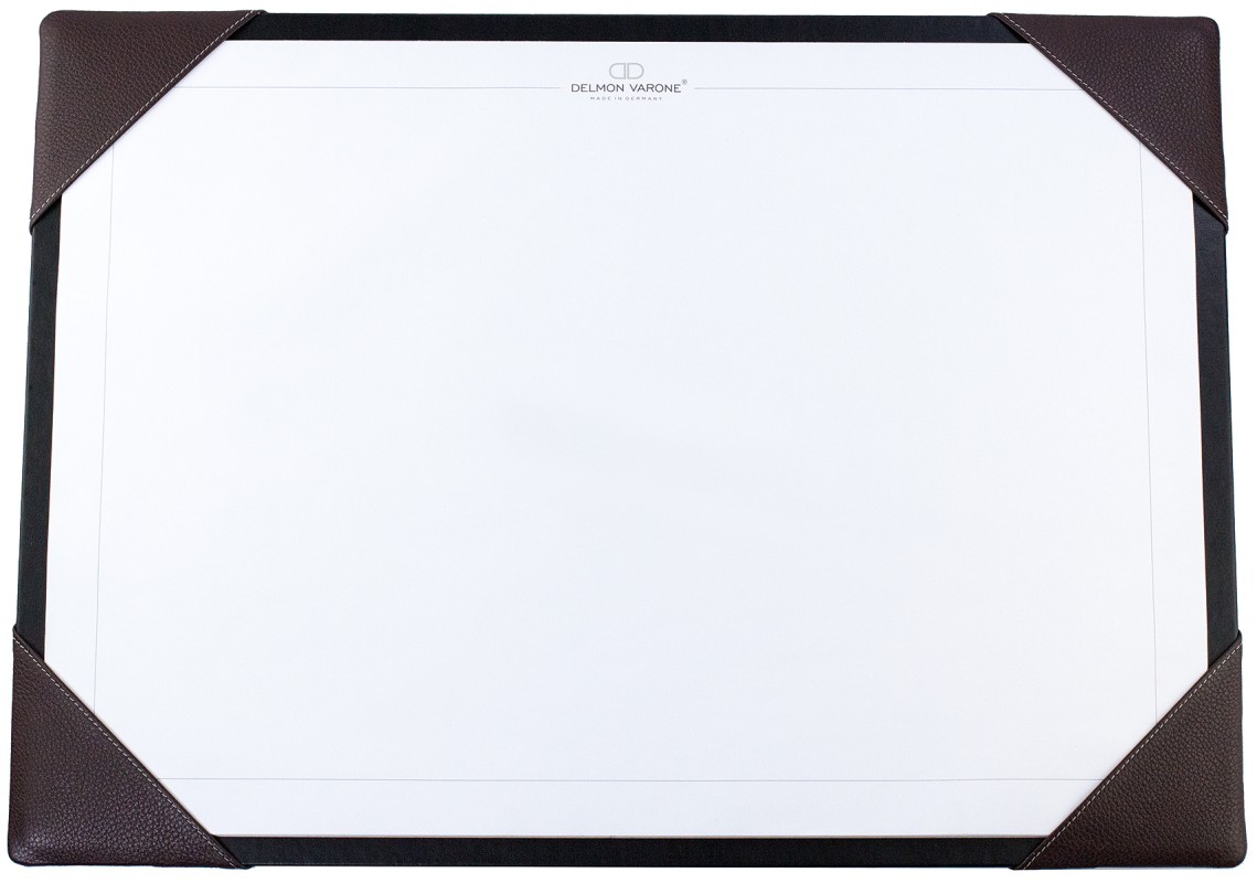 Schreibunterlage mit 4 Ecken + Papierblock PREMIUM LEDER SOFTGRAIN dunkelbraun (genarbt)