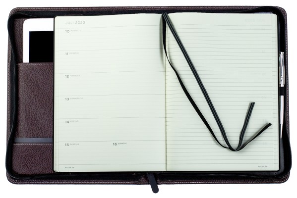RV-Kalenderbuch DIN B5 mit Tablet Computer Fach für das Jahr 2025 PREMIUM LEDER SOFTGRAIN dunkelbraun (genarbt)