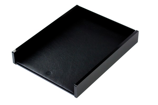 Briefablagekasten für A4 - ACRYL schwarz Kombination mit PREMIUM LEDER Softgrain schwarz (genbarbt)