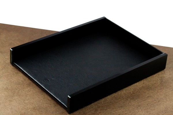 Briefablagekasten für A4 - ACRYL schwarz Kombination mit PREMIUM LEDER Softgrain schwarz (genbarbt)