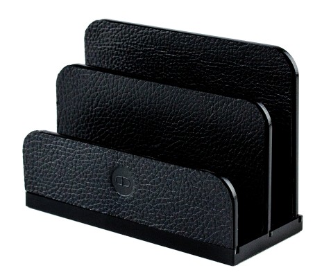 Briefständer - ACRYL schwarz Kombination mit PREMIUM LEDER SOFTGRAIN schwarz (genarbt)