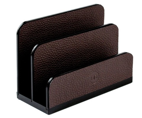 Briefständer - ACRYL schwarz Kombination mit PREMIUM LEDER SOFTGRAIN dunkelbraun (genarbt)