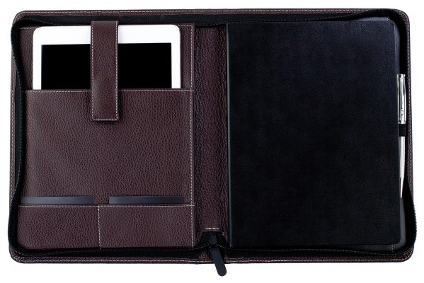 RV-Notizbuch mit Tablet Computer Fach PREMIUM LEDER SOFTGRAIN dunkelbraun (genarbt)