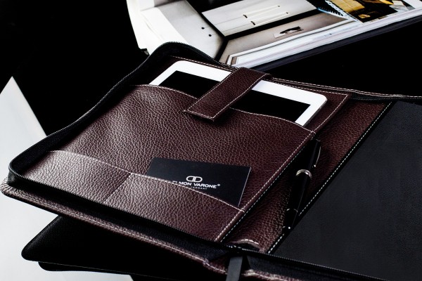 RV-Notizbuch mit Tablet Computer Fach PREMIUM LEDER SOFTGRAIN dunkelbraun (genarbt)