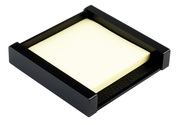 Haftnotiz Post It Spender - ACRYL schwarz Kombination mit PREMIUM LEDER SOFTGRAIN schwarz (genarbt)