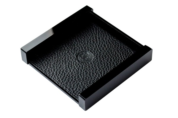 Haftnotiz Post It Spender - ACRYL schwarz Kombination mit PREMIUM LEDER SOFTGRAIN schwarz (genarbt)
