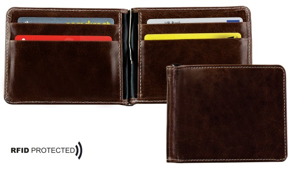 Dollar Clip Börse PREMIUM LEDER VINTAGE Anilin marronebraun - RFID Protected