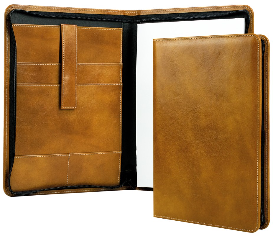 RV-Schreibmappe DIN A4 mit iPad Fach PREMIUM LEDER VINTAGE Anilin cuoiobraun