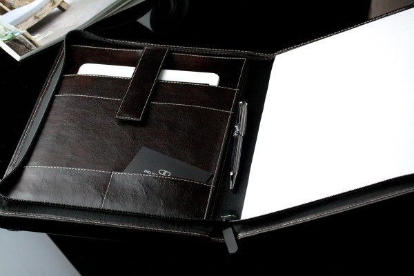 RV-Schreibmappe DIN A4 mit iPad Fach PREMIUM LEDER VINTAGE Anilin marronebraun