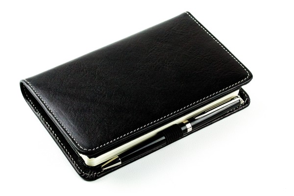 Pocket Kalenderbuch DIN A6 2026 PREMIUM LEDER VINTAGE Anilin schwarz