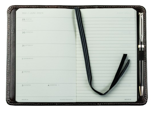 Pocket Kalenderbuch DIN A6 2026 PREMIUM LEDER VINTAGE Anilin schwarz