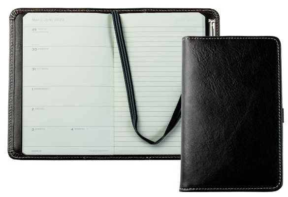 Pocket Kalenderbuch DIN A6 2026 PREMIUM LEDER VINTAGE Anilin schwarz