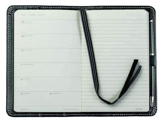 Pocket Kalenderbuch DIN A6 2026 PREMIUM LEDER VINTAGE Anilin schwarz
