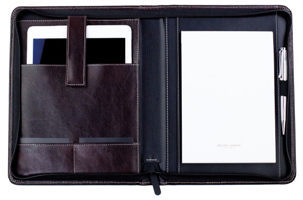 RV-Schreibmappe DIN A5 mit Tablet Computer Fach PREMIUM LEDER VINTAGE Anilin marronebraun