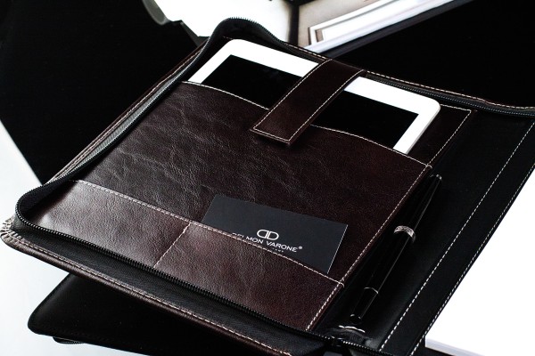 RV-Schreibmappe DIN A5 mit Tablet Computer Fach PREMIUM LEDER VINTAGE Anilin marronebraun