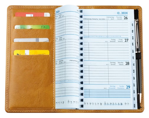 Taschenkalender mit Spiralbindung 2025 + 2026 in PREMIUM LEDER VINTAGE Anilin cuoiobraun