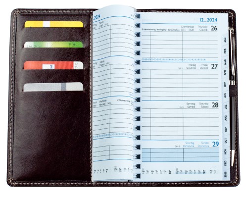 Taschenkalender mit Spiralbindung 2025 + 2026 in PREMIUM LEDER VINTAGE Anilin marronebraun