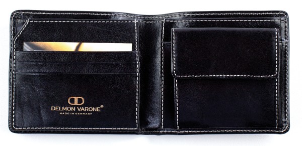 Herrenbörse mit Münz-u. Scheinfach PREMIUM LEDER VINTAGE schwarz - RFID Protection
