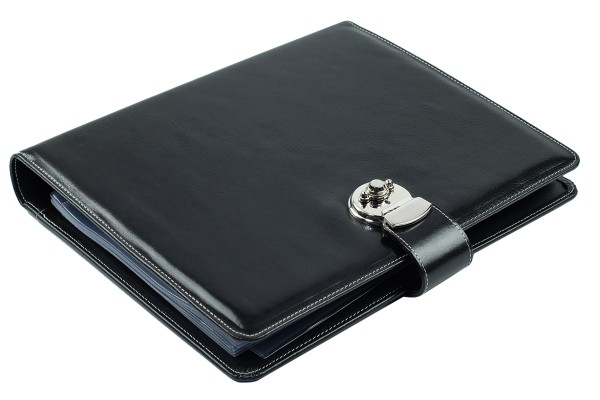 Dokumentenmappe DIN A4 / DIN A4+ mit Ringmechanik & Schloss | Echtleder | VINTAGE schwarz