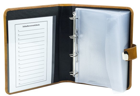 Dokumentenmappe DIN A4 / DIN A4+ mit Ringmechanik & Schloss | Echtleder | VINTAGE hellbraun