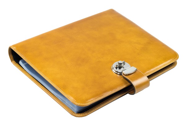 Dokumentenmappe DIN A4 / DIN A4+ mit Ringmechanik & Schloss | Echtleder | VINTAGE hellbraun