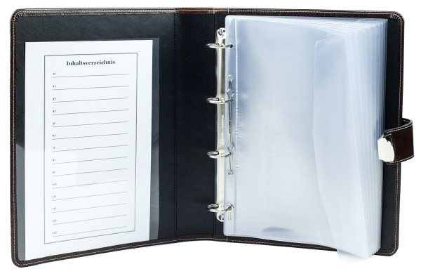 Dokumentenmappe DIN A4 / DIN A4+ mit Ringmechanik & Schloss | Echtleder | VINTAGE dunkelbraun